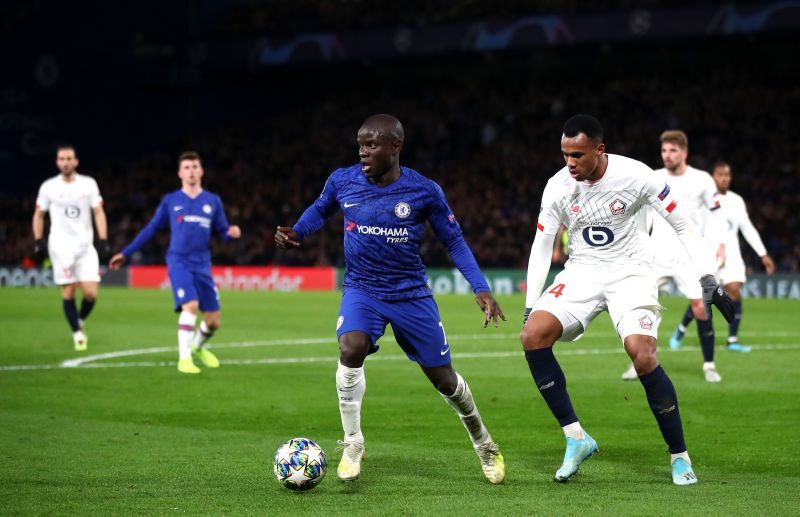 Gabriel (R) in action during the Champions League