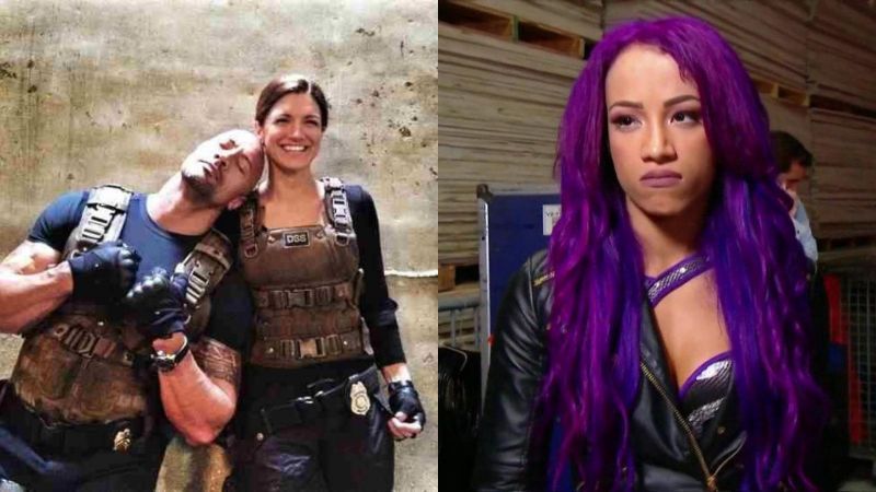 The Rock, Gina Carano and Sasha Banks.