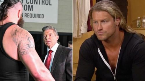 Braun Strowman and Vince McMahon (left); Dolph Ziggler (right)