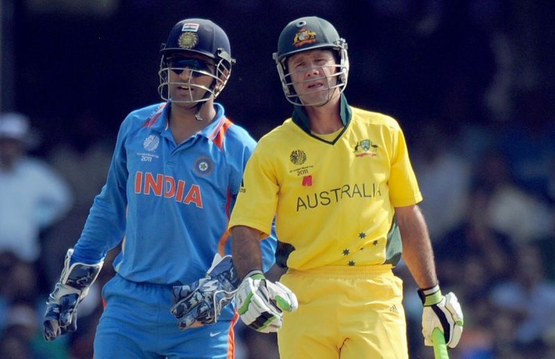MS Dhoni and Ricky Ponting during the 2011 World Cup.