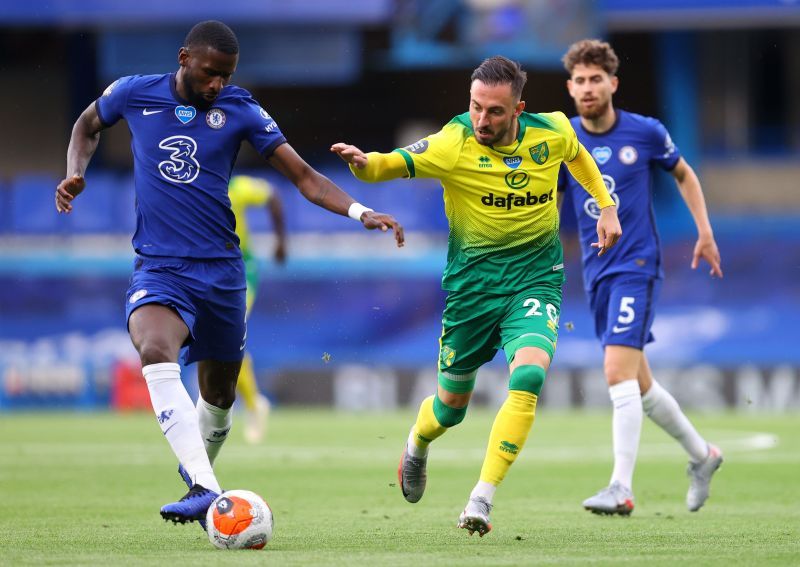 Antonio Rudiger in action for Chelsea against Norwich