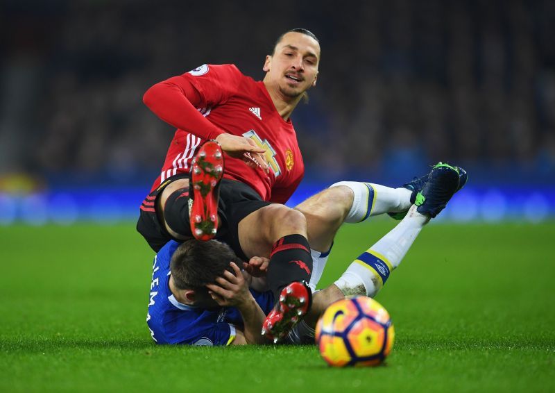 Just Zlatan Ibrahimovic casually resting on top of Seamus Coleman during his Premier League stint