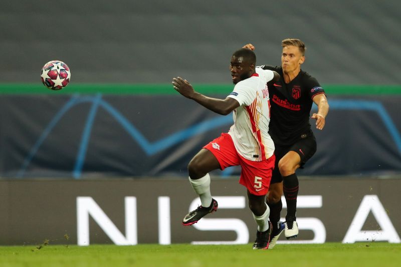 Upamecano in action for Leipzig