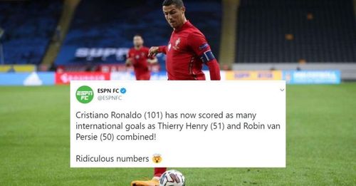 Cristiano Ronaldo scored his 100th international goal, on Tuesday night in Stockholm