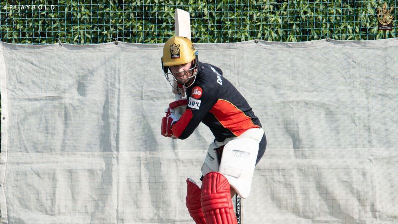 AB de Villiers in the nets ahead of IPL 2020 [PC: RCB Twitter]