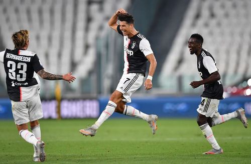 Cristiano Ronaldo celebrates after scoring a goal for Juventus