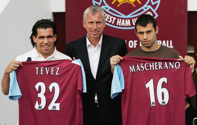 Carlos Tevez (left) and Javier Mascherano (right) signed for West Ham United.