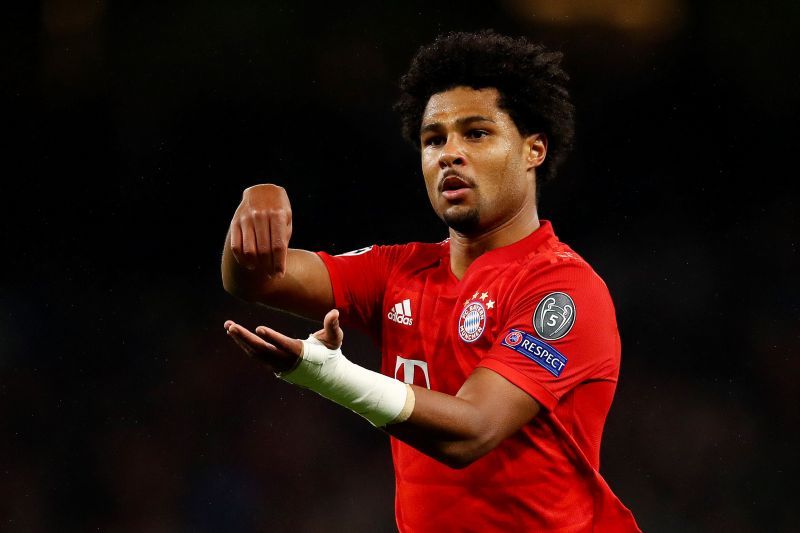 Gnabry pulls out his iconic celebration during his stunning four-goal haul in the UCL
