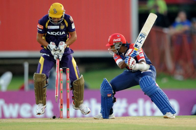 Mahela Jayawardene loses his stumps in a match against the Kolkata Knight Riders.