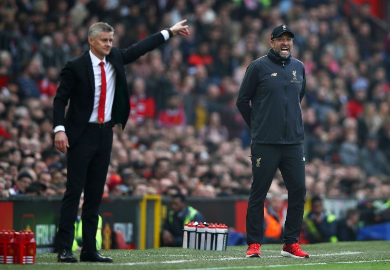 Manchester United and Liverpool managers Solskjaer and Klopp