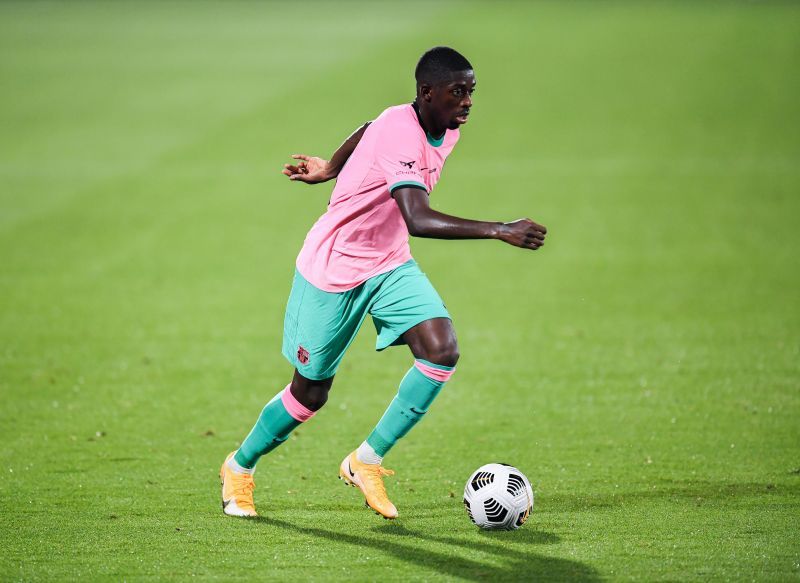 Ousmane Dembele of FC Barcelona runs with the ball during the during the pre-season