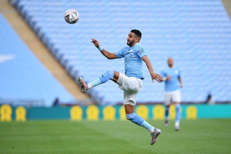 Riyad Mahrez of Manchester City controls the ball.&nbsp;