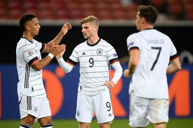 Timo Werner celebrates scoring Germany&#039;s only goal on the night