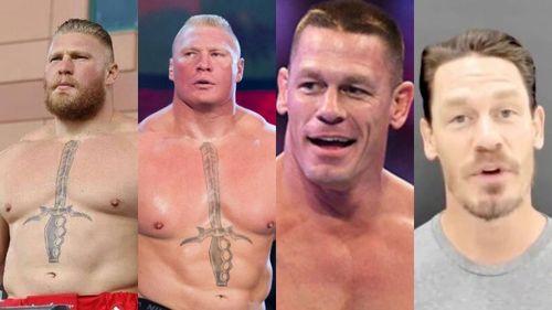 Brock Lesnar (left); John Cena (right)