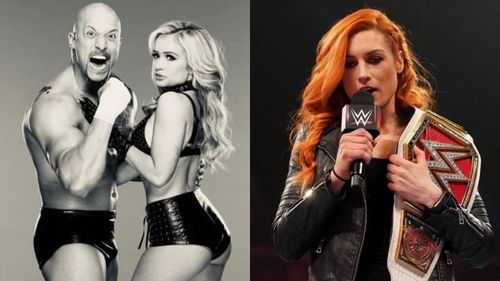 Karrion Kross and Scarlett (left); Becky Lynch (right)