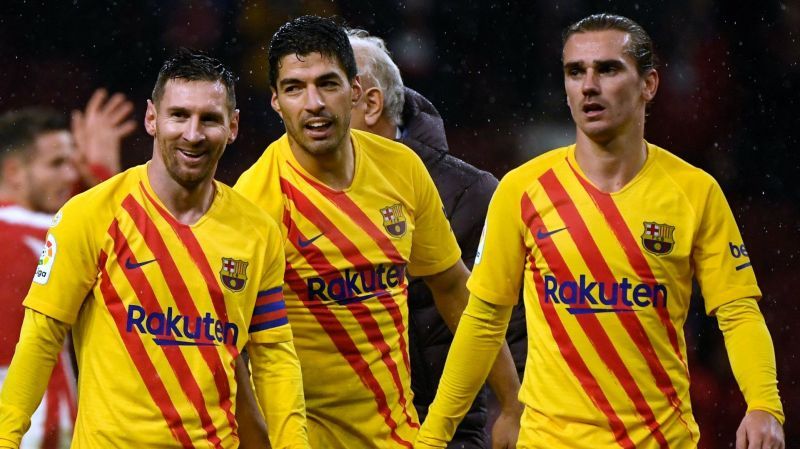 Lionel Messi, Luis Suarez and Antoine Griezmann (from left to right)