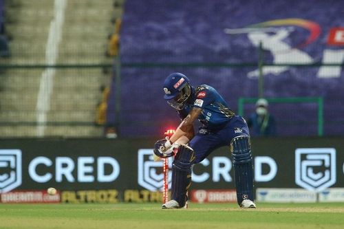 IPL 2020: Hardik Pandya got hit wicket in the penultimate over of Mumbai Indians' innings (Image Courtesy: IPLT20.com)