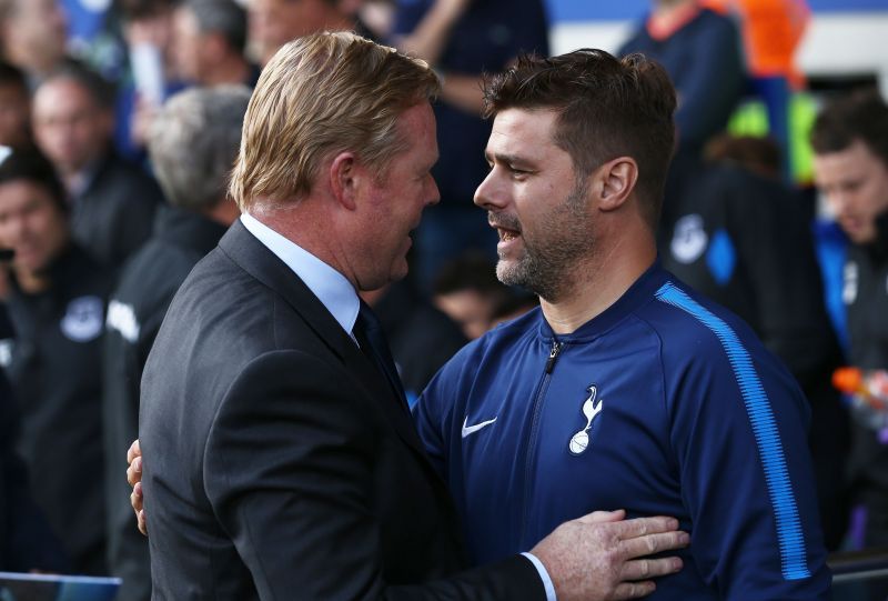 Ronald Koeman (left) with Mauricio Pochettino during his Everton days.