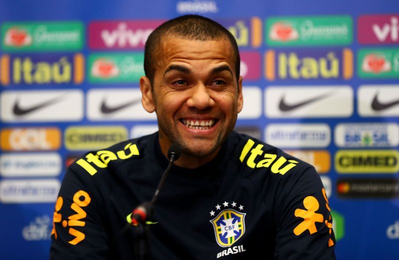 Dani Alves during a Brazil press conference