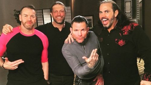 Matt Hardy in WWE with Jeff Hardy, Edge, and Christian