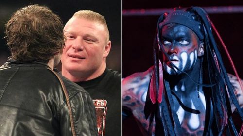 Dean Ambrose and Brock Lesnar (left); Finn Balor (right)