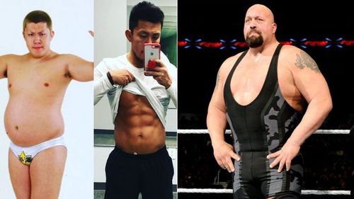 Akira Tozawa before and after his weight loss (left); The Big Show (right)