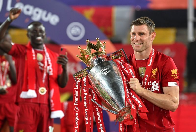 James Milner celebrating Liverpool&#039;s Premier League triumph