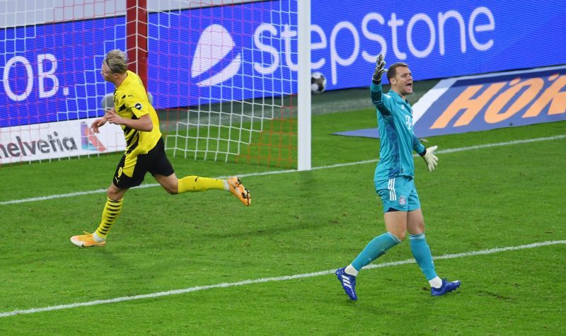 Erling Haaland celebrates his equaliser during a game of two halves against Bayern Munich