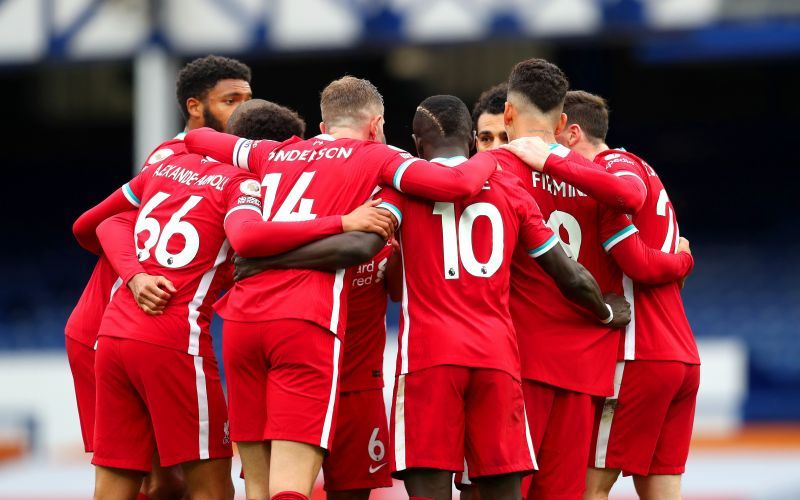 Liverpool players in a huddle