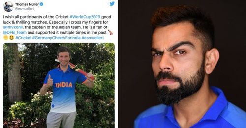 Thomas Muller wishing Virat Kohli and Team India ahead of the 2019 Cricket World Cup