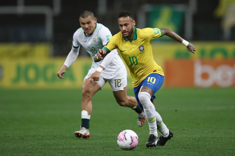 Neymar in action for Brazil against Bolivia