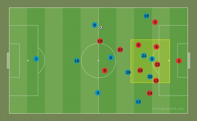 The fluidity in Germany's (blue) frontline caused enough problems for the away side