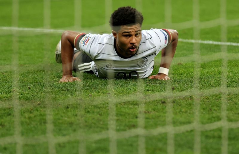 Serge Gnabry after his brilliant effort was palmed away by Buschan