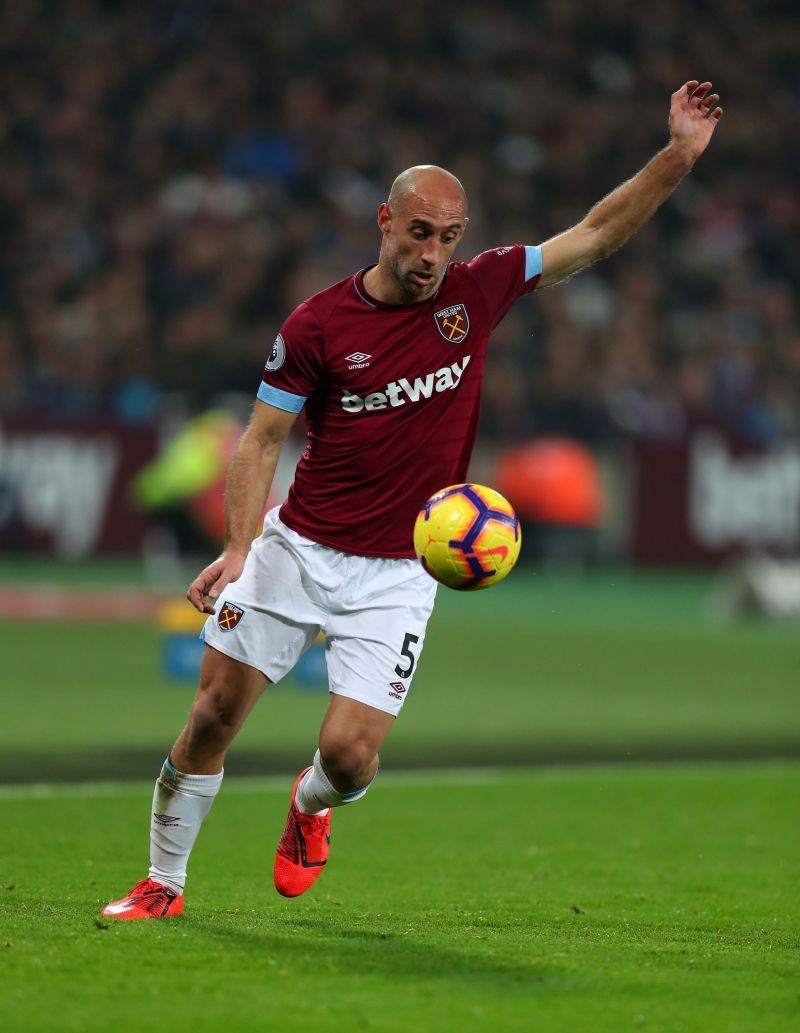 Pablo Zabaleta in action for West Ham United agaisnt Fulham FC - Premier League