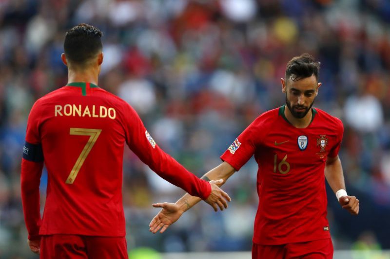 Bruno Fernandes and Cristiano Ronaldo for Portugal