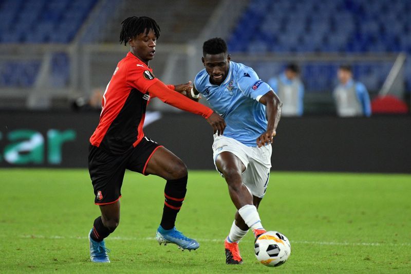 Eduardo Camavinga (left) in action for Stade Rennes