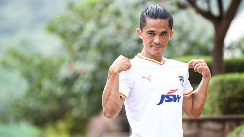 Skipper Sunil Chhetri styling Bengaluru FC's new away strip.