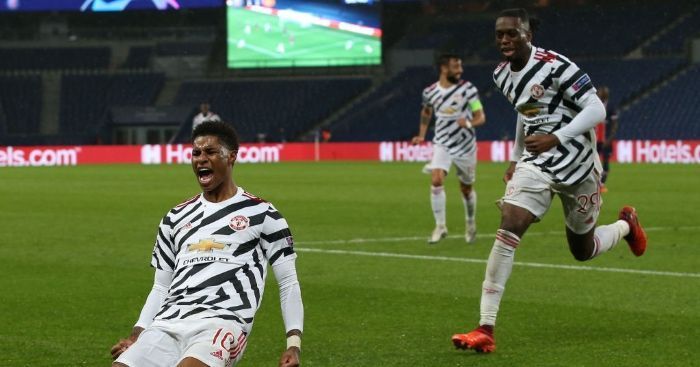 Manchester United&#039;s Rashford wheels away to celebrate his perfectly-executed winner, beating PSG late on