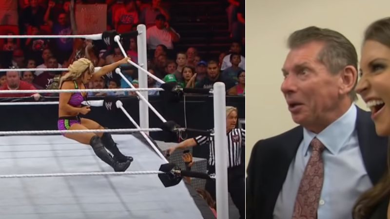 Former WWE Superstar Kaitlyn (left); Vince McMahon and Stephanie McMahon (right)