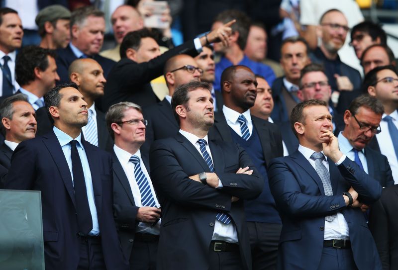 Ferran Soriano, CEO of Manchester City (front and centre), has criticised the Premier League for not allowing five substitutes in every game