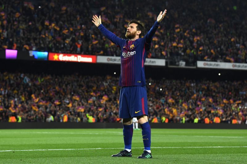 Lionel Messi celebrates against Real Madrid