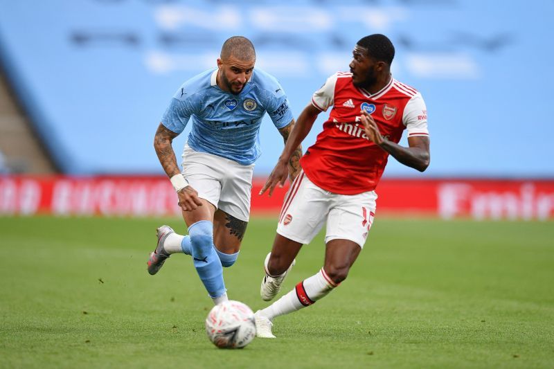 Arsenal&#039;s Maitland-Niles playing against Manchester City&#039;s Kyle Walker in the FA Cup Semi-Final