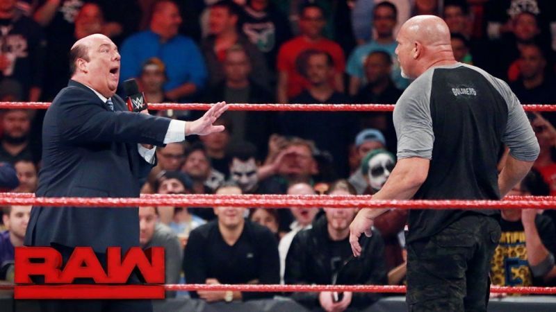 Paul Heyman and Goldberg in a heated exchange on RAW