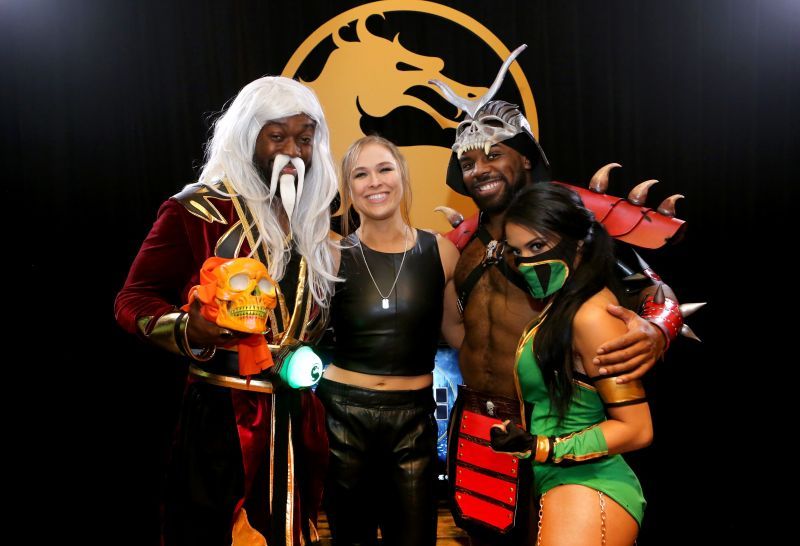 &nbsp;Kofi Kingston, Ronda Rousey, Xavier Woods, and Zelina Vega attend Mortal Kombat 11: The Reveal
