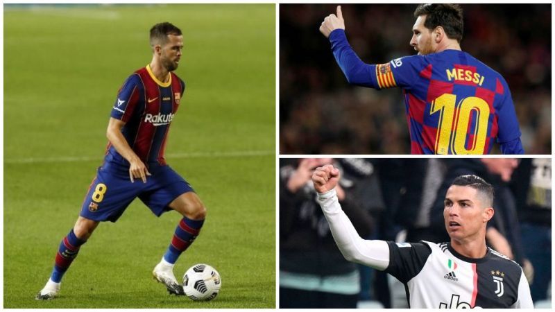 Miralem Pjanic (left), Lionel Messi (top right) and Cristiano Ronaldo (bottom right) have scored a lot of free-kick goals.