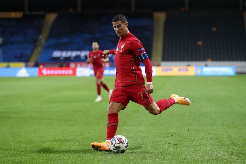 Cristiano Ronaldo playing for Portugal.