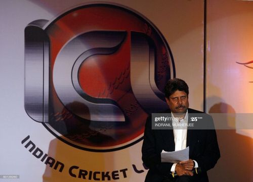 Then ICL Chairman Kapil Dev addressing a press conference in Mumbai on March 5, 2008 Image courtesy: INDRANIL MUKHERJEE/AFP via Getty Images