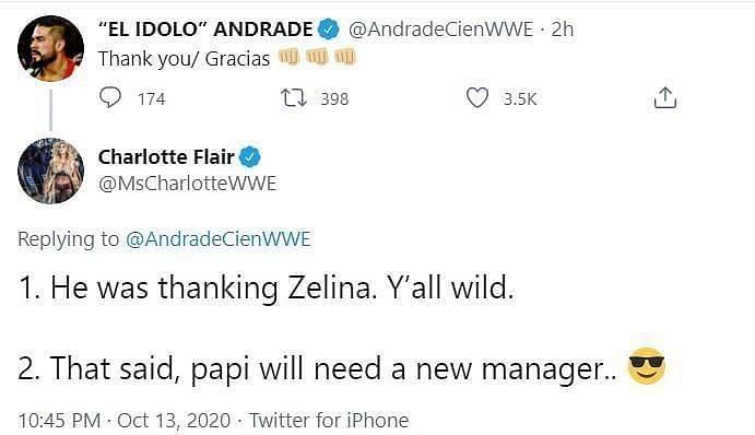 Charlotte Flair&#039;s reply to Andrade&#039;s Tweet made the internet go wild