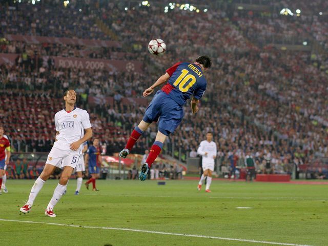 Lionel Messi scored a rare headed goal in the 2008-09 Champions League final.