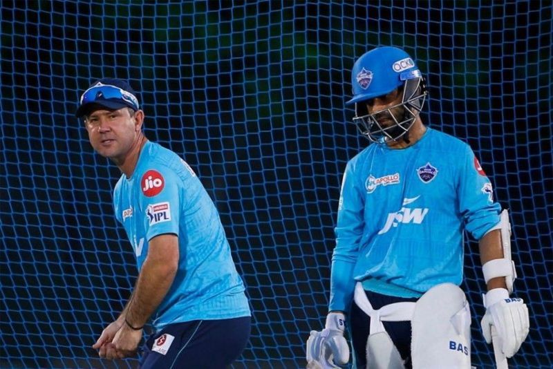 Rahane with DC coach Ricky Ponting